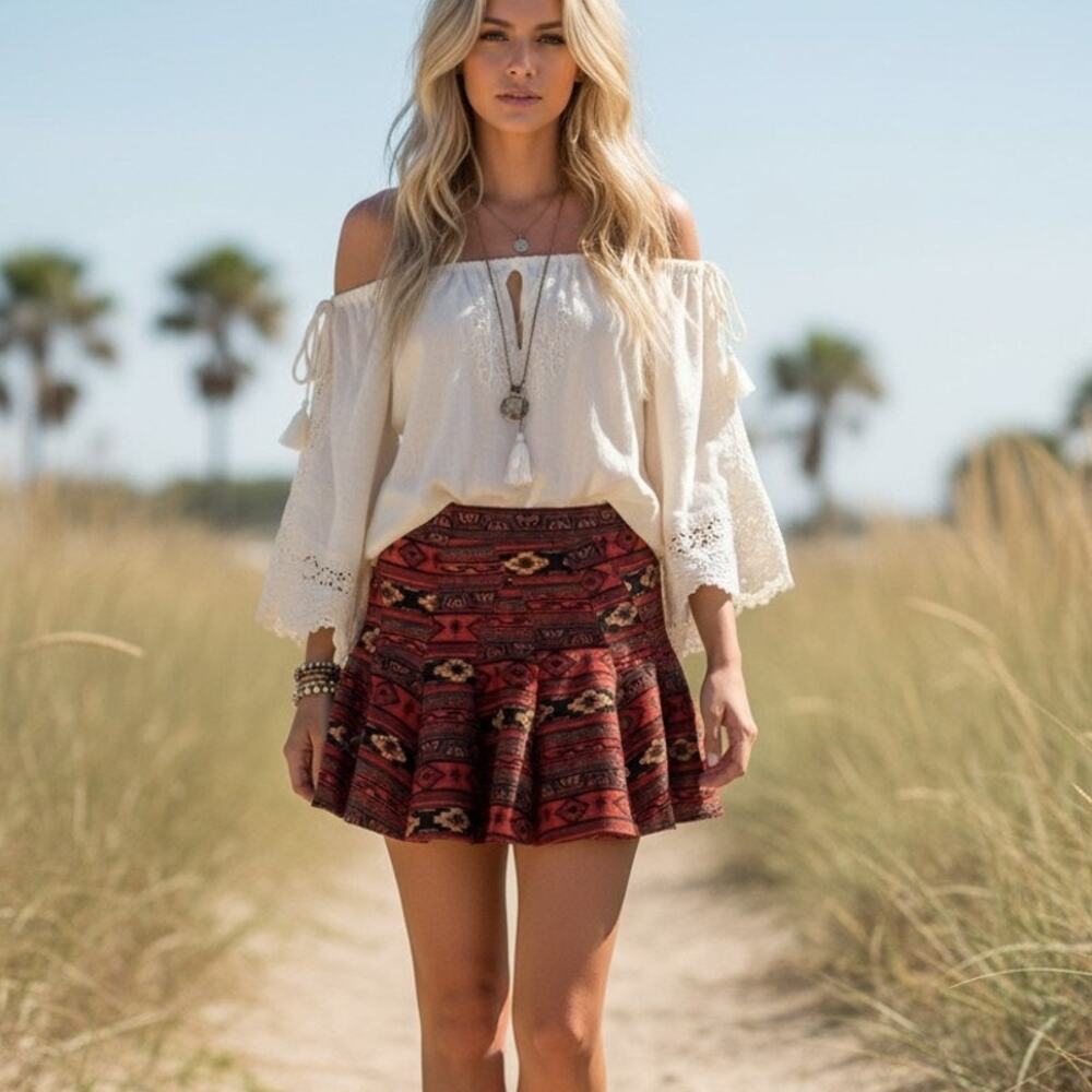 BCBGeneration Womens Jacquard Mini Tapestry Skirt Size 8 Southwest Aztec Boho